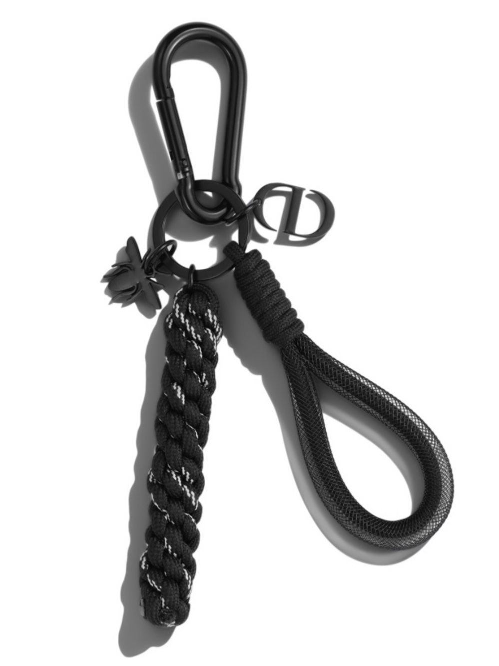 Dior Black Braided Key Ring Caribiner Clip BNIB